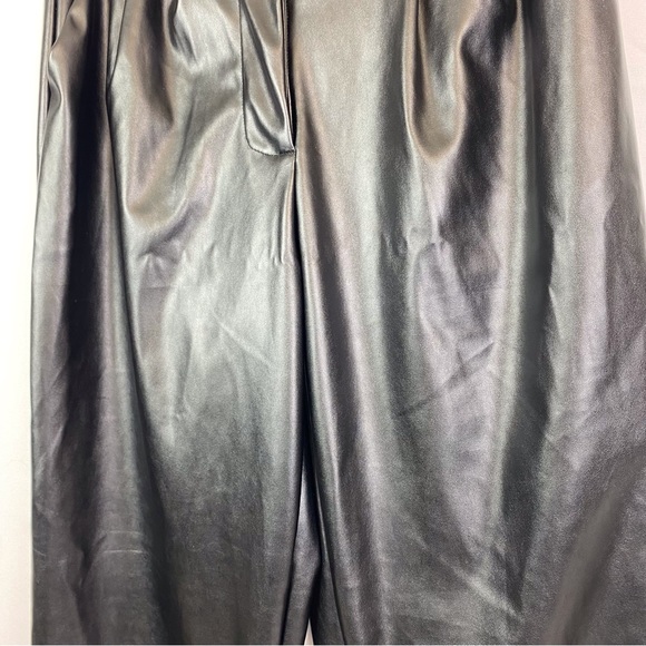 Princess Polly Love Club Black Faux Vegan Leather Straight Pants Pleated Waist - Picture 6 of 16